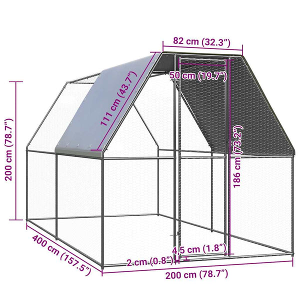 Verzinkter Hühnerkäfig 2x4x2 m