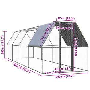 Hühnerkäfig Verzinkt 2x8x2 m