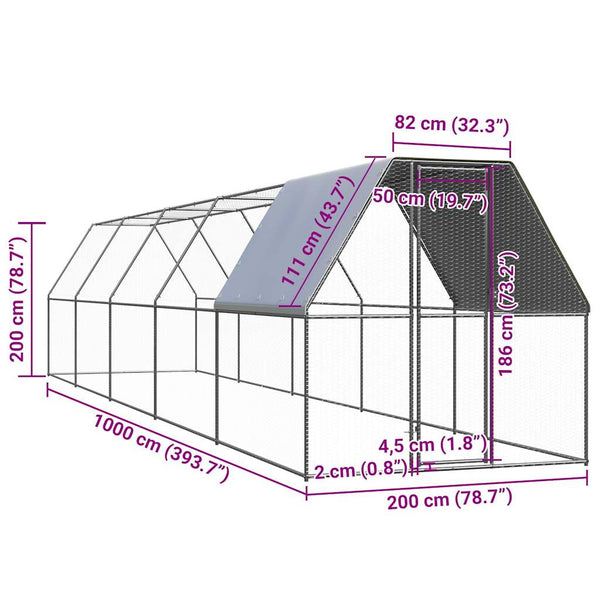 Verzinkter Hühnerkäfig 2x10x2 m