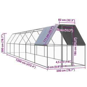 Verzinkter Hühnerkäfig 2x12x2 m