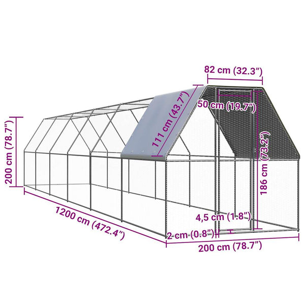 Verzinkter Hühnerkäfig 2x12x2 m