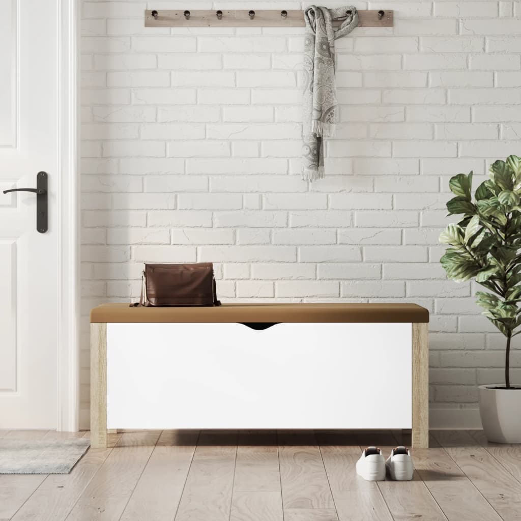 vidaXL Coffre de rangement avec coussin Blanc et chêne Sonoma 105x40x45 cm