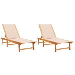 Sonnenliegen 2er Set Creme Akazienholz