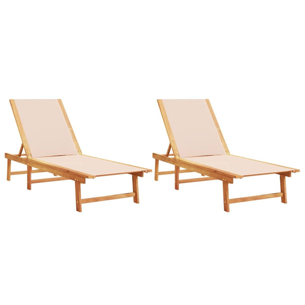 Sonnenliegen 2er Set Creme Akazienholz