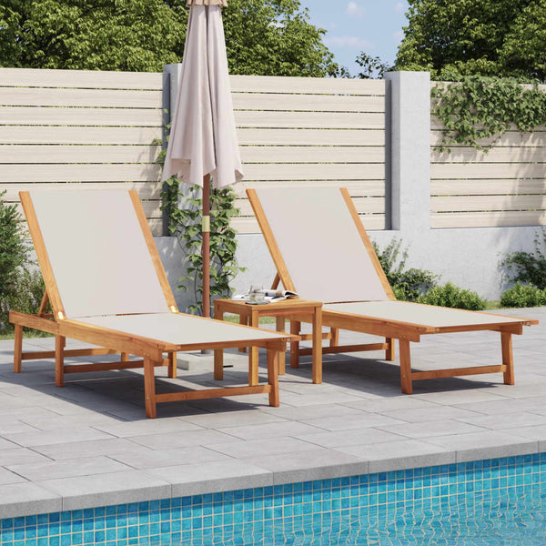 Sonnenliegen 2er Set Akazie Grau