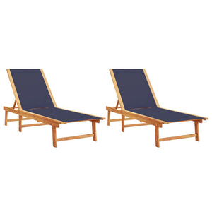 Sonnenliegen 2er Set Blau Akazienholz