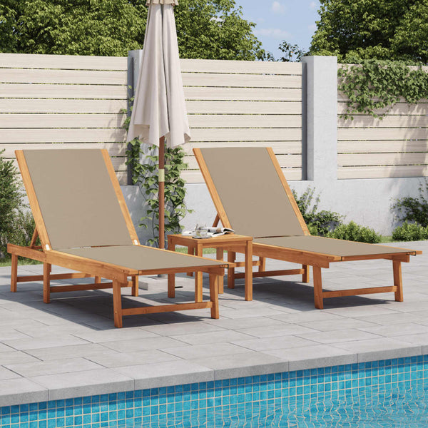 Sonnenliegen 2er Set Akazie Taupe