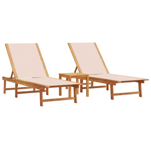 2er Sonnenliegen Set mit Tisch Akazie Creme