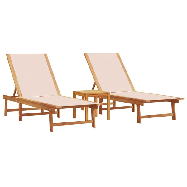 2er Sonnenliegen Set mit Tisch Akazie Creme