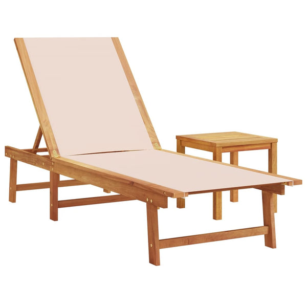 2er Sonnenliegen Set mit Tisch Akazie Creme