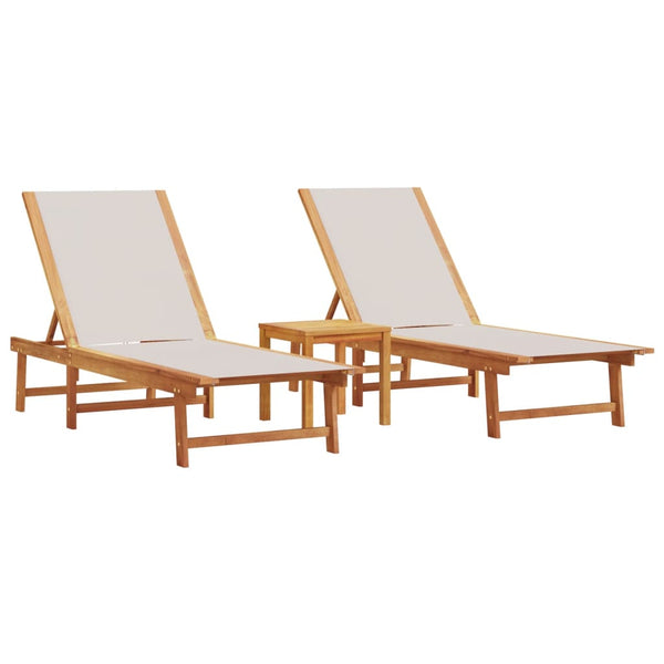 Sonnenliegen 2er-Set mit Tisch Akazie Grau