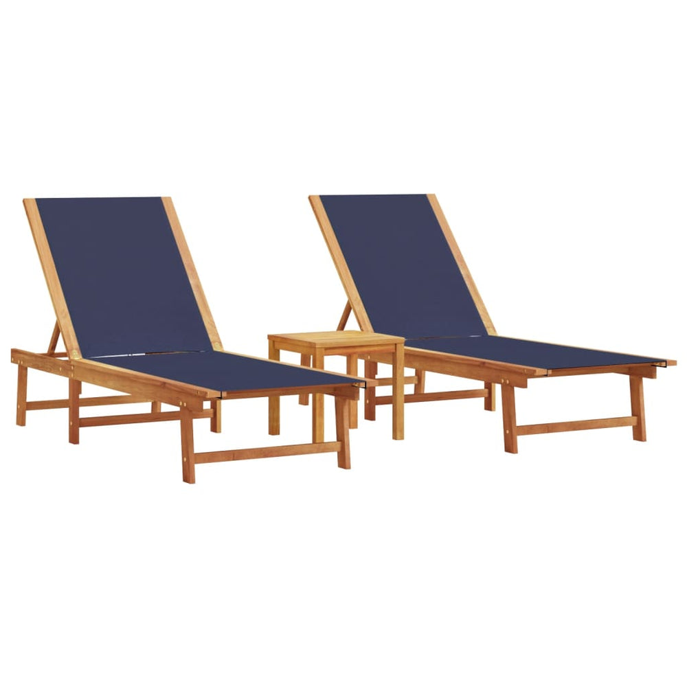 Sonnenliegen 2er Set mit Tisch, Akazienholz