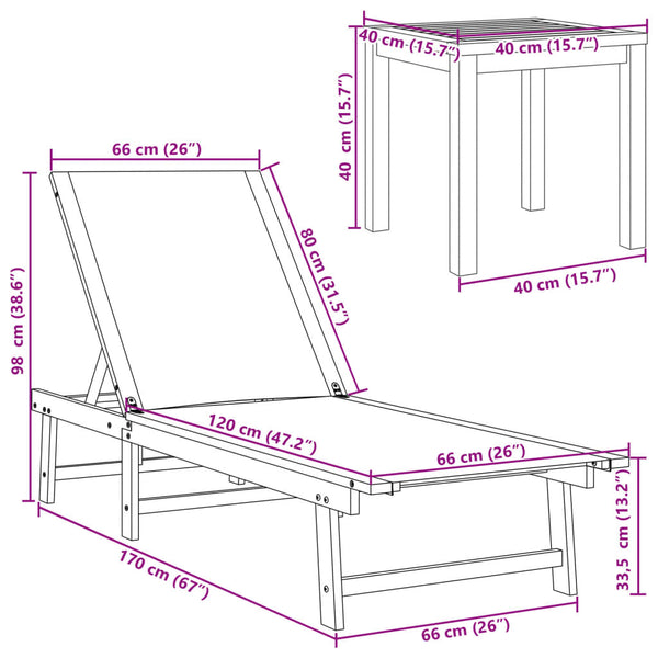 Sonnenliegen 2er Set mit Tisch, Akazienholz