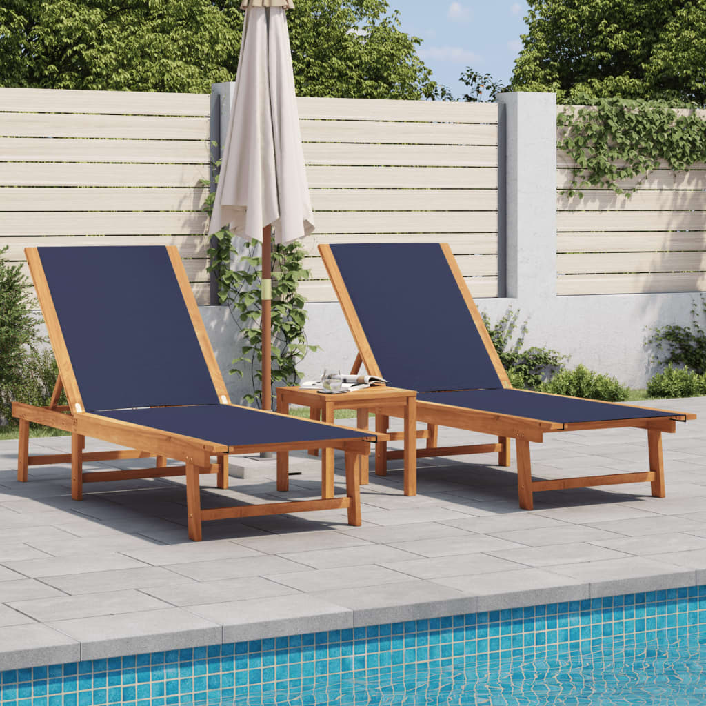 Sonnenliegen 2er Set mit Tisch, Akazienholz