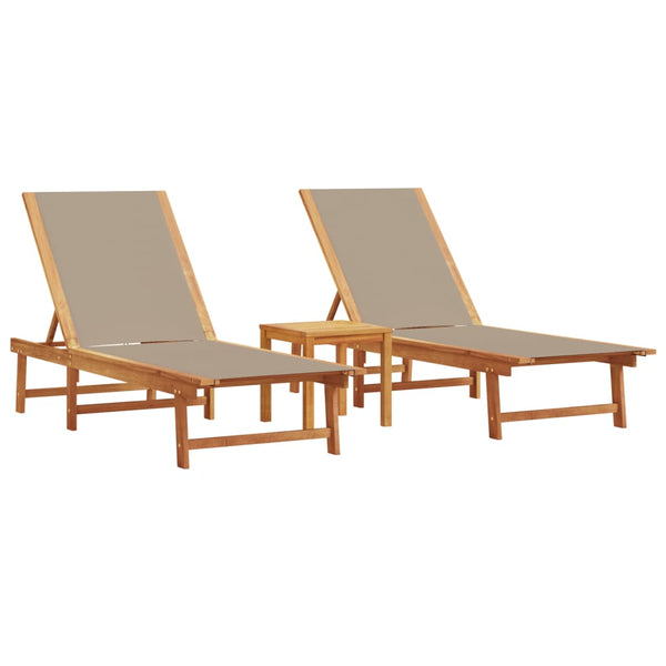 Sonnenliegen 2er Set mit Tisch Akazie Taupe