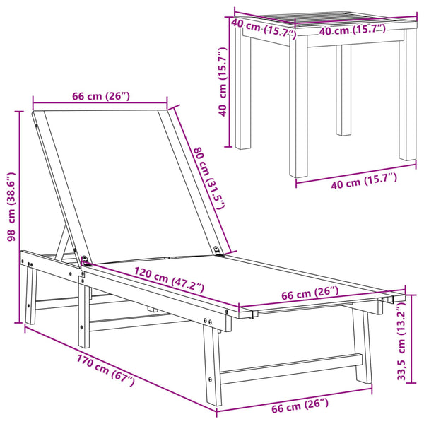 Sonnenliegen 2er Set mit Tisch Akazie Taupe