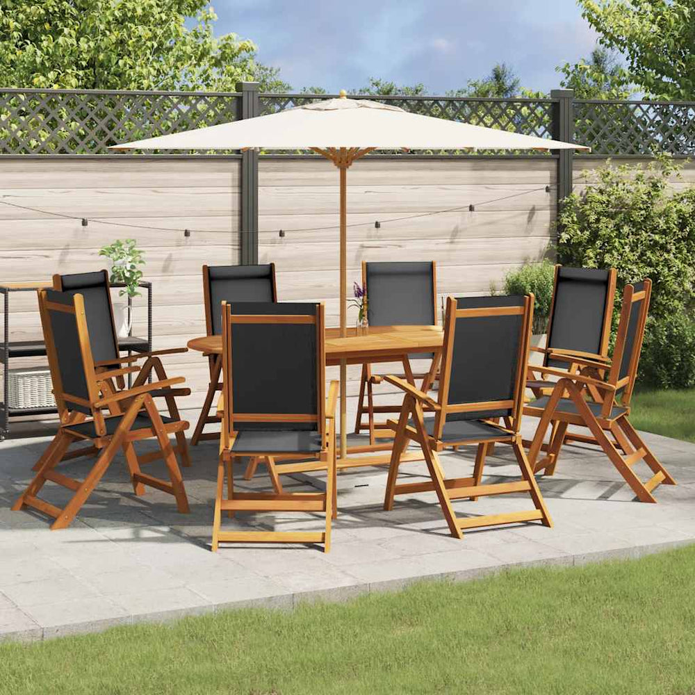 vidaXL Salon de jardin 9 pcs Bois d'acacia massif et textilène