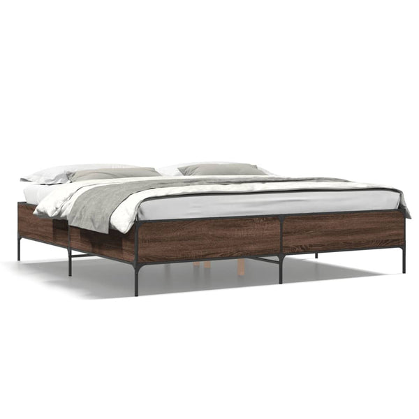 vidaXL Cadre de lit marron aspect chêne 180x200 cm Bois d'ingénierie et métal