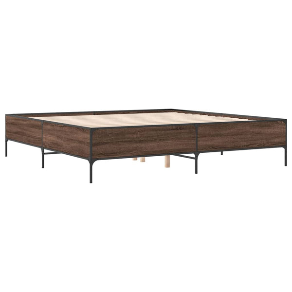 vidaXL Cadre de lit marron aspect chêne 180x200 cm Bois d'ingénierie et métal