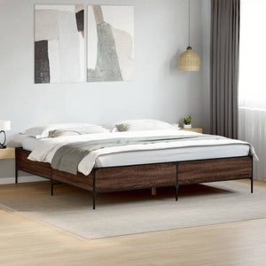 vidaXL Cadre de lit marron aspect chêne 180x200 cm Bois d'ingénierie et métal