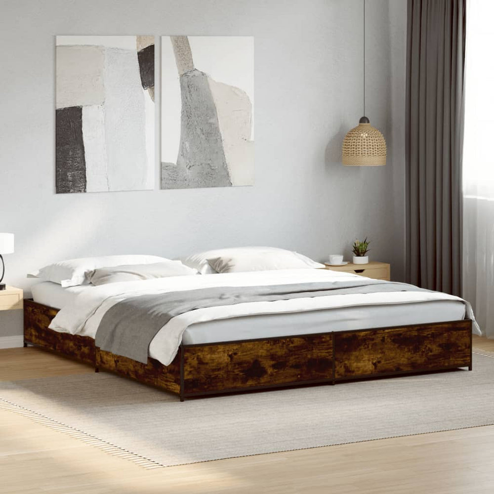 vidaXL Cadre de lit chêne fumé 180x200 cm bois d'ingénierie et métal