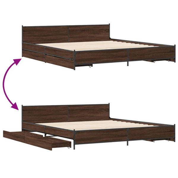 vidaXL Cadre de lit avec tiroirs aspect chêne marron 180x200 cm