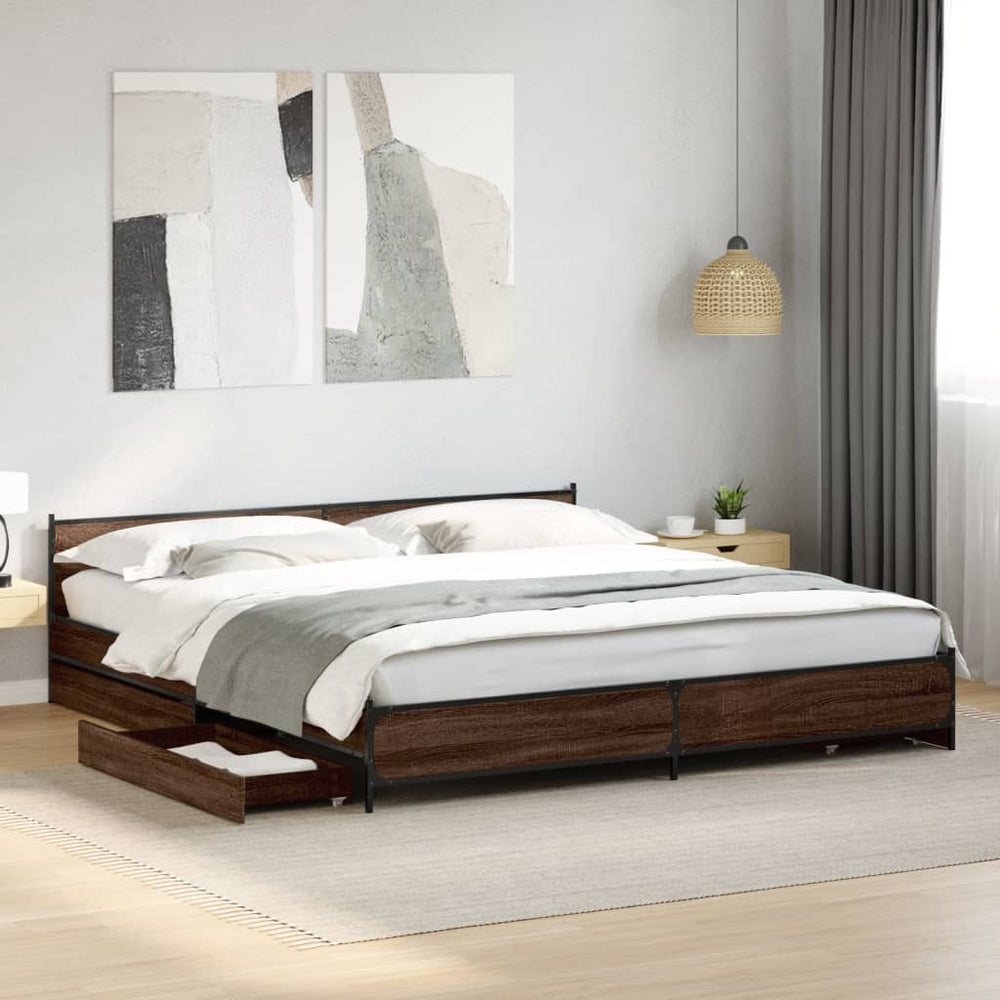 vidaXL Cadre de lit avec tiroirs aspect chêne marron 180x200 cm