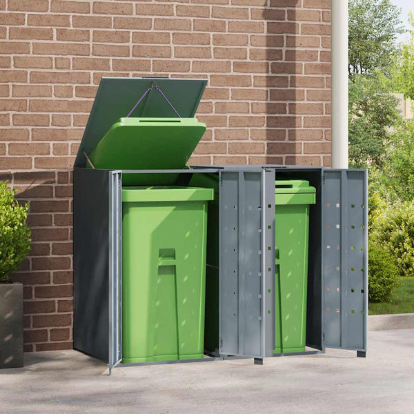 Mülltonnenbox für 2 Tonnen Grau Stahl