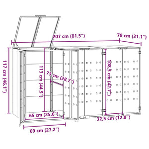 Mülltonnenbox für 3 Tonnen Grau Stahl