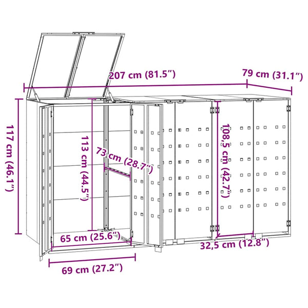 Mülltonnenbox für 3 Tonnen Grau Stahl