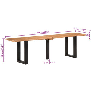 Akazie Massivholz Bank mit Stahlgestell, 160cm