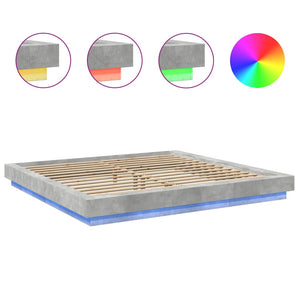 Bettgestell mit LED Betongrau 180x200 cm