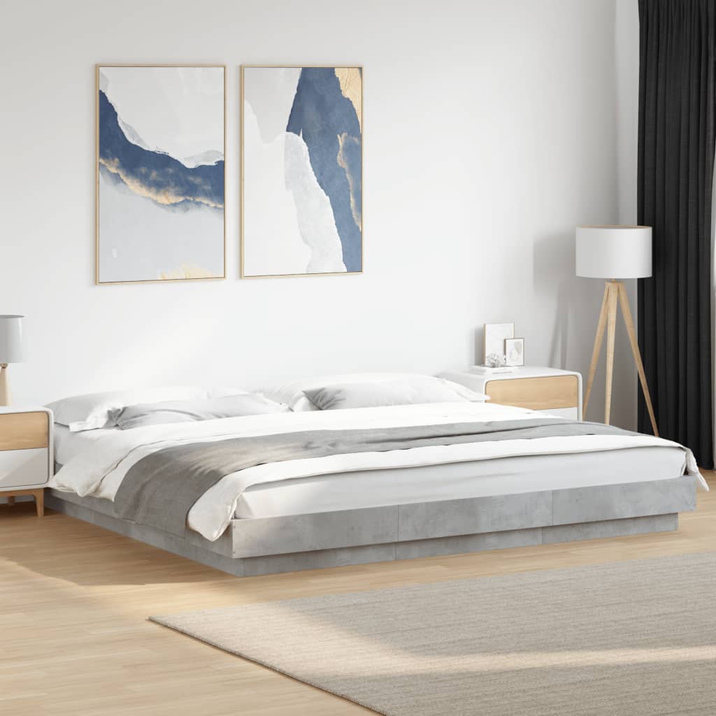 Bettgestell mit LED Betongrau 180x200 cm