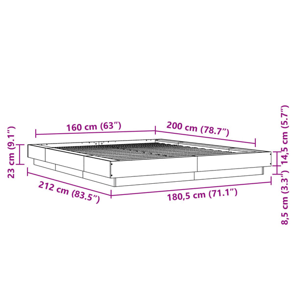 Bettgestell mit LED Schwarz 160x200 cm