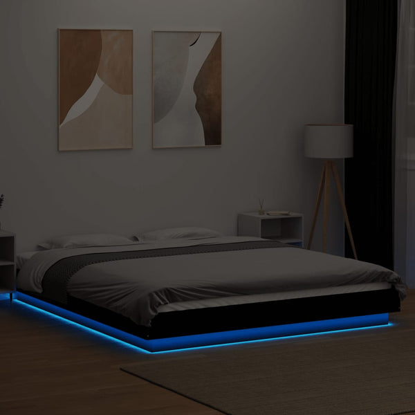 Bettgestell mit LED Schwarz 160x200 cm