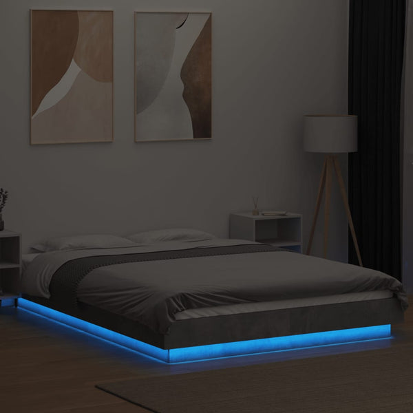 Bettgestell mit LED Betongrau 120x200 cm