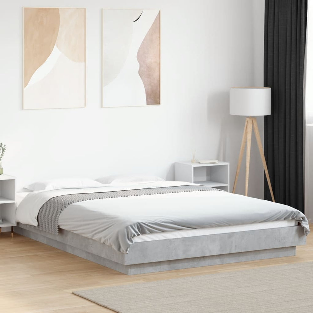 vidaXL Bed Frame with LED Concrete Grey 120x200 cm Engineered Wood
