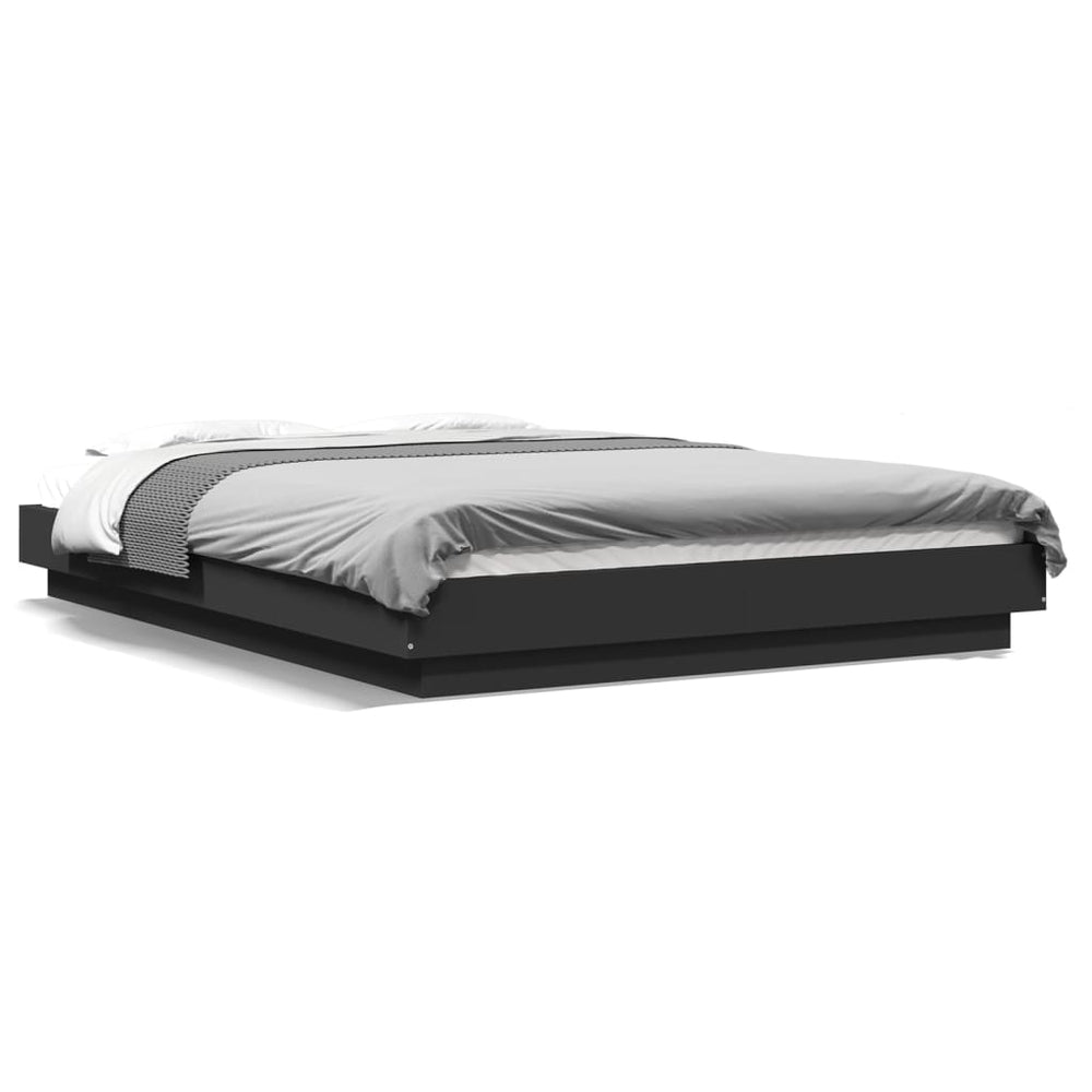 Bettgestell mit LED Schwarz 140x190 cm