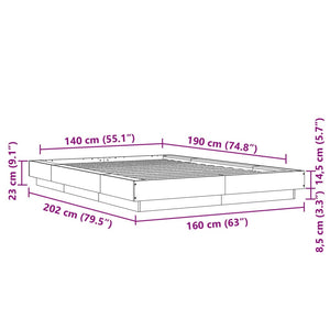 Bettgestell mit LED Schwarz 140x190 cm