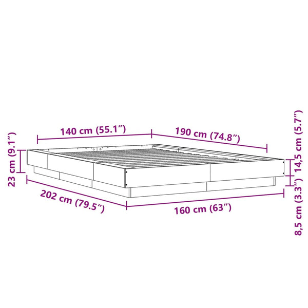 Bettgestell mit LED Betongrau 140x190 cm