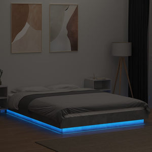 Bettgestell mit LED Betongrau 140x190 cm