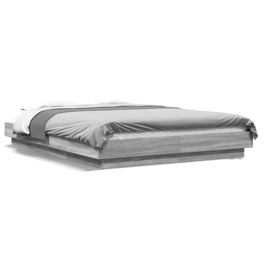 Bettgestell 140x190 cm mit LED Grau Sonoma