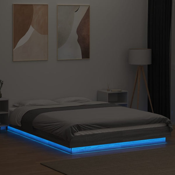 Bettgestell 140x190 cm mit LED Grau Sonoma