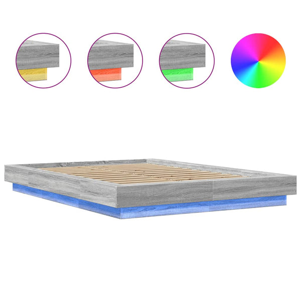 Bettgestell 140x190 cm mit LED Grau Sonoma