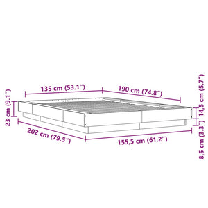 Bettgestell mit LED Betongrau 135x190 cm