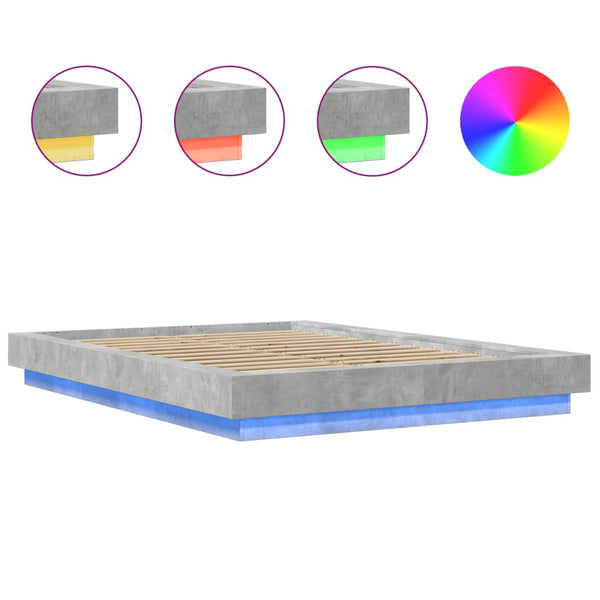 Bettgestell mit LED Betongrau 135x190 cm