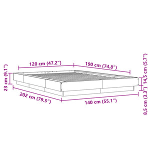 Bettgestell mit LED Betongrau 120x190 cm
