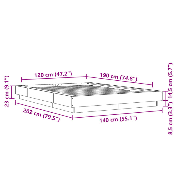 Bettgestell mit LED Betongrau 120x190 cm