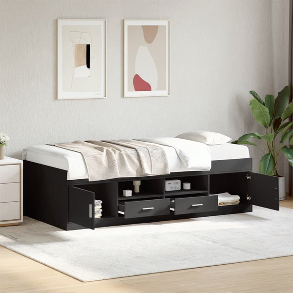 Schwarzes Tagesbett mit Schubladen 100x200 cm