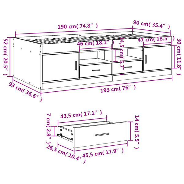 Tagesbett mit Schubladen 90x190 cm Grau Sonoma